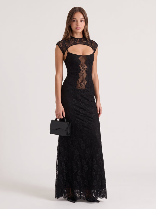Black Lace Cut Out Maxi Dress