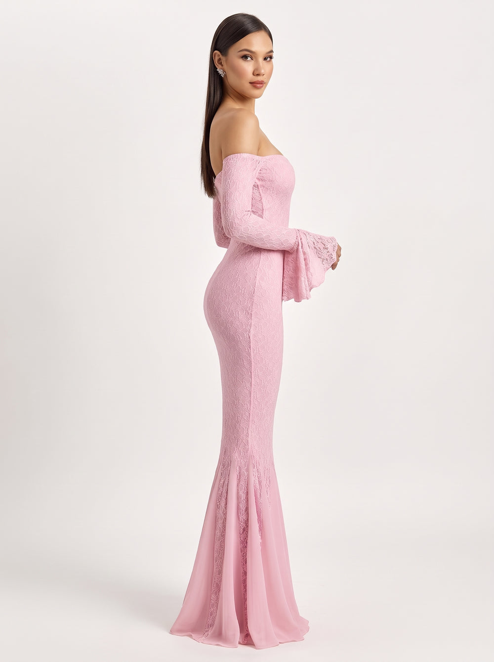 Pink Lace Mermaid Evening Dress