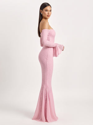 Pink Lace Mermaid Evening Dress