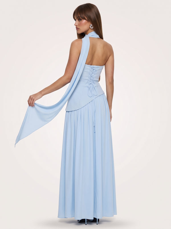 Trägerloses Plissee-Maxikleid mit Schal
