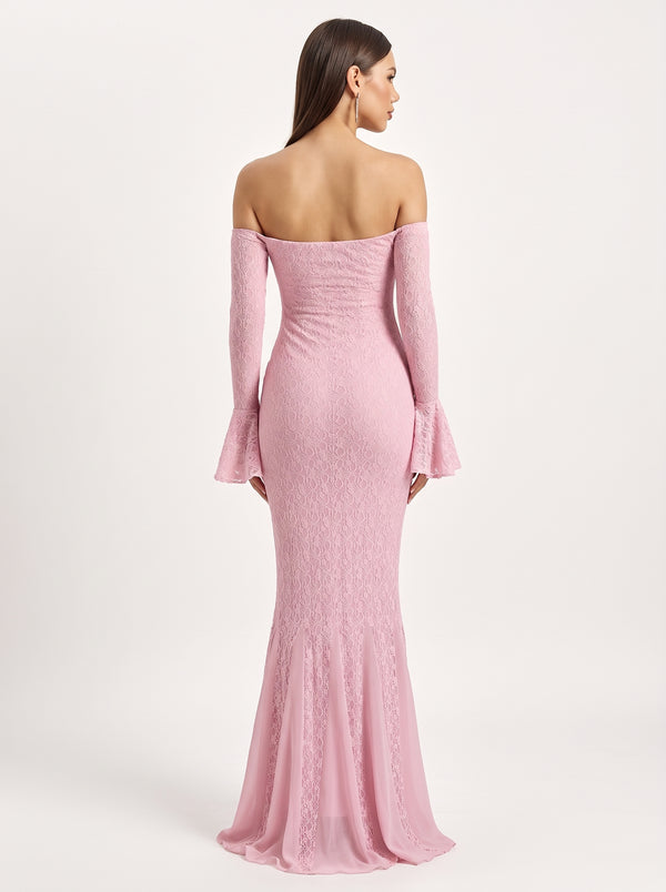 Pink Lace Mermaid Evening Dress
