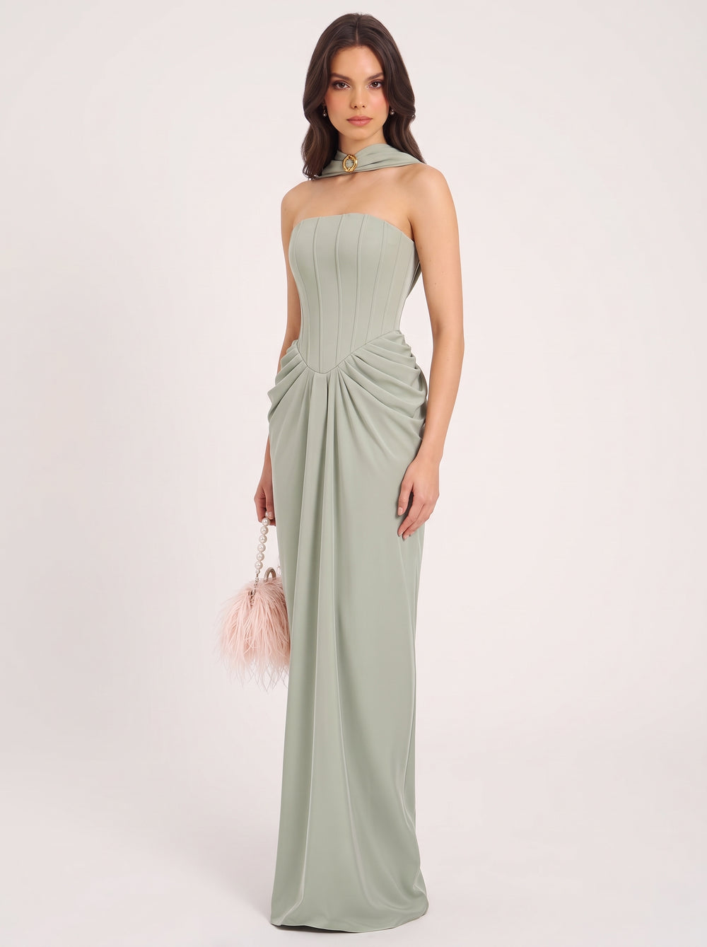 Satin Corset Pleated Maxi Dress