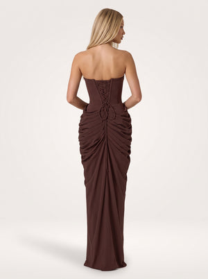 Strapless Ruched Corset Midi Dress