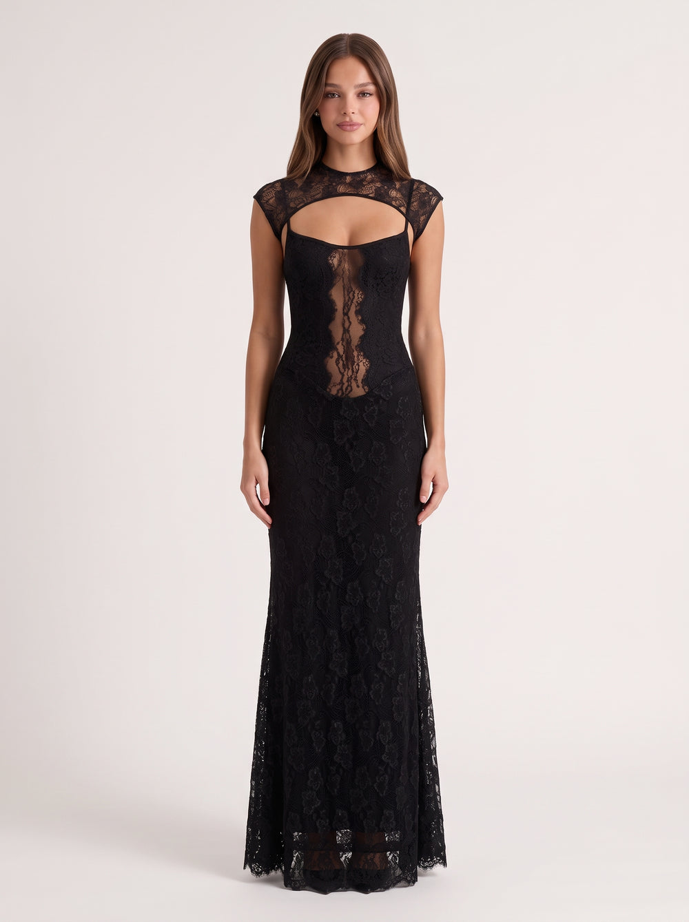 Black Lace Cut Out Maxi Dress