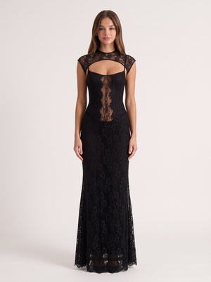 Black Lace Cut Out Maxi Dress