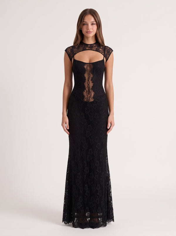 Black Lace Cut Out Maxi Dress