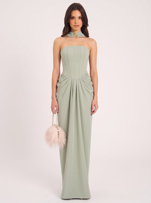 Satin Corset Pleated Maxi Dress
