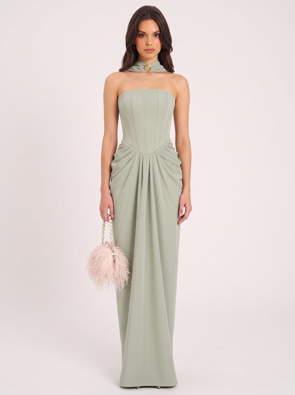 Satin Corset Pleated Maxi Dress