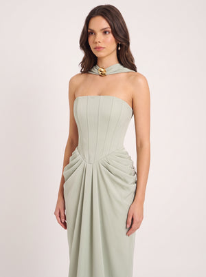 Satin Corset Pleated Maxi Dress