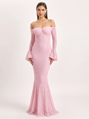 Pink Lace Mermaid Evening Dress