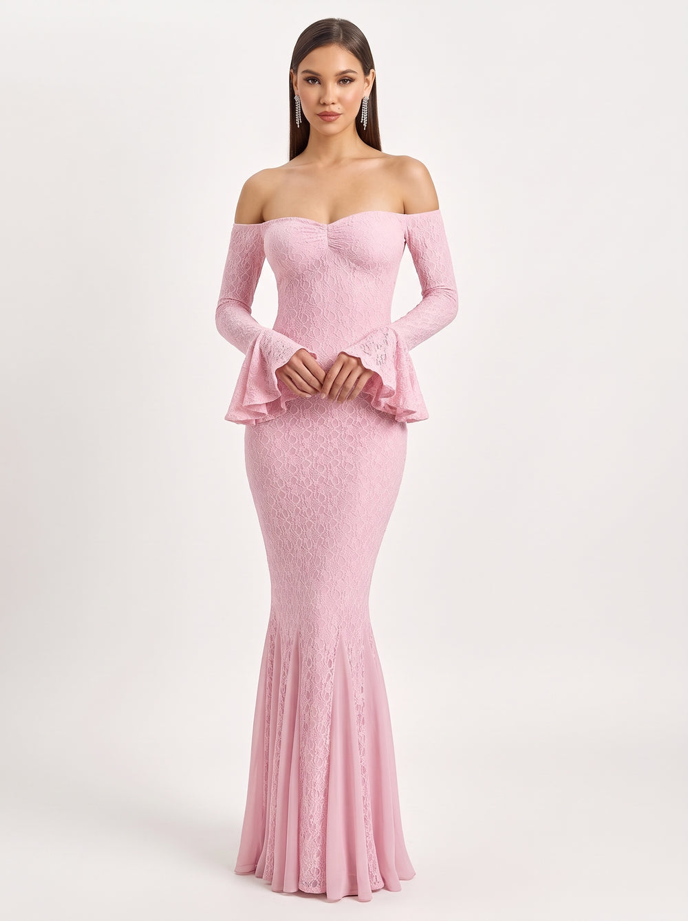 Pink Lace Mermaid Evening Dress