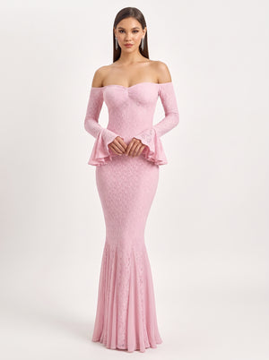 Pink Lace Mermaid Evening Dress