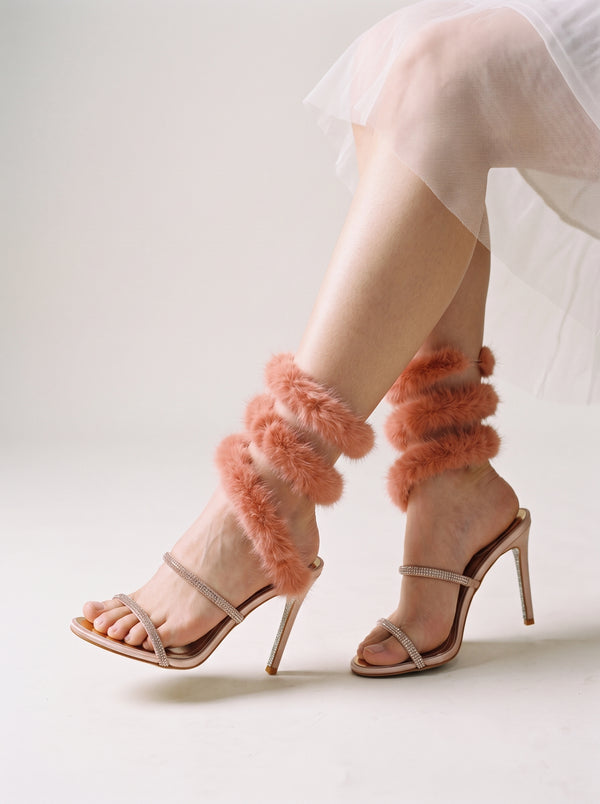 Fluffy Spiral Rhinestone Stiletto Sandals
