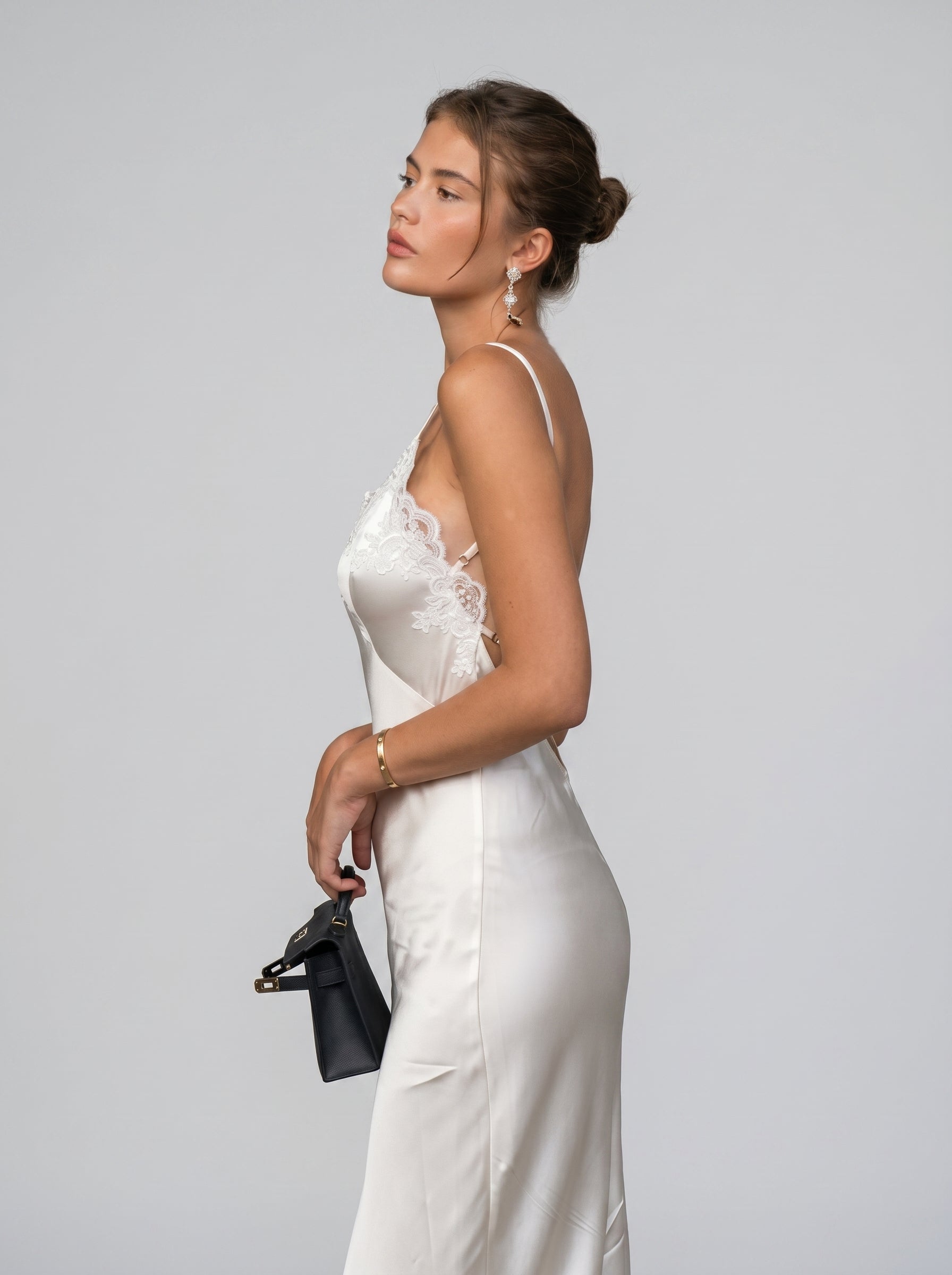 Lace Trim Satin Slip Dress