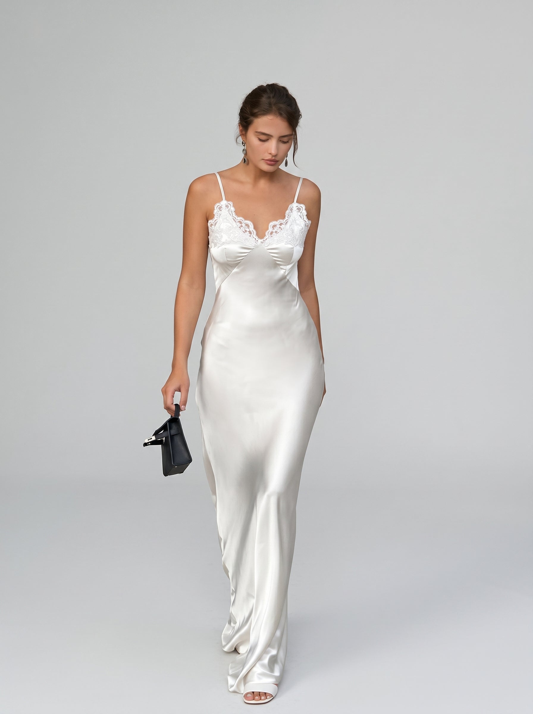 Lace Trim Satin Slip Dress