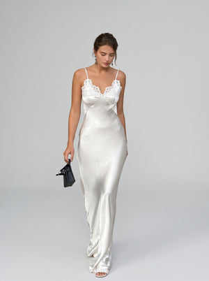 Lace Trim Satin Slip Dress