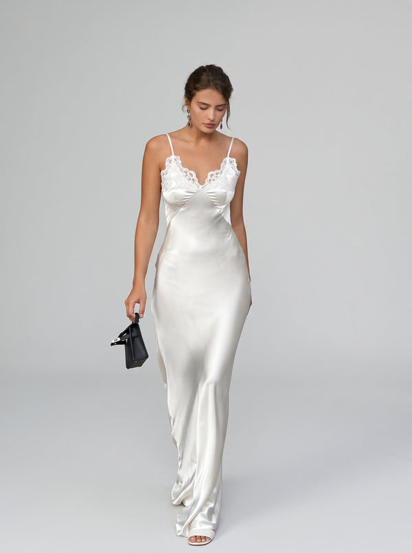 Lace Trim Satin Slip Dress