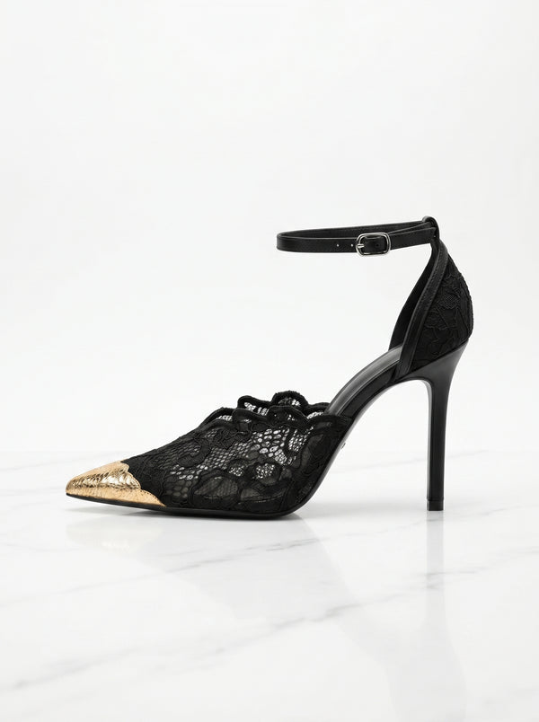 Lace Gold Cap Stiletto
