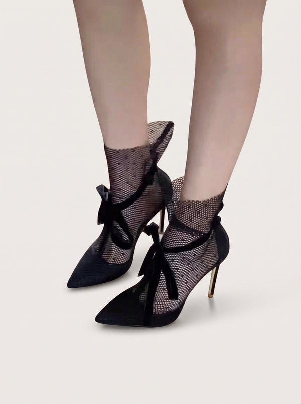 Lace Mesh Bow Stiletto Heels