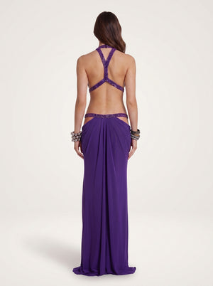 Rhinestone Cut-Out Halter Dress