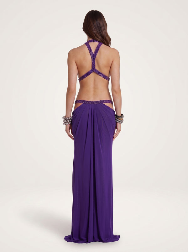 Rhinestone Cut-Out Halter Dress