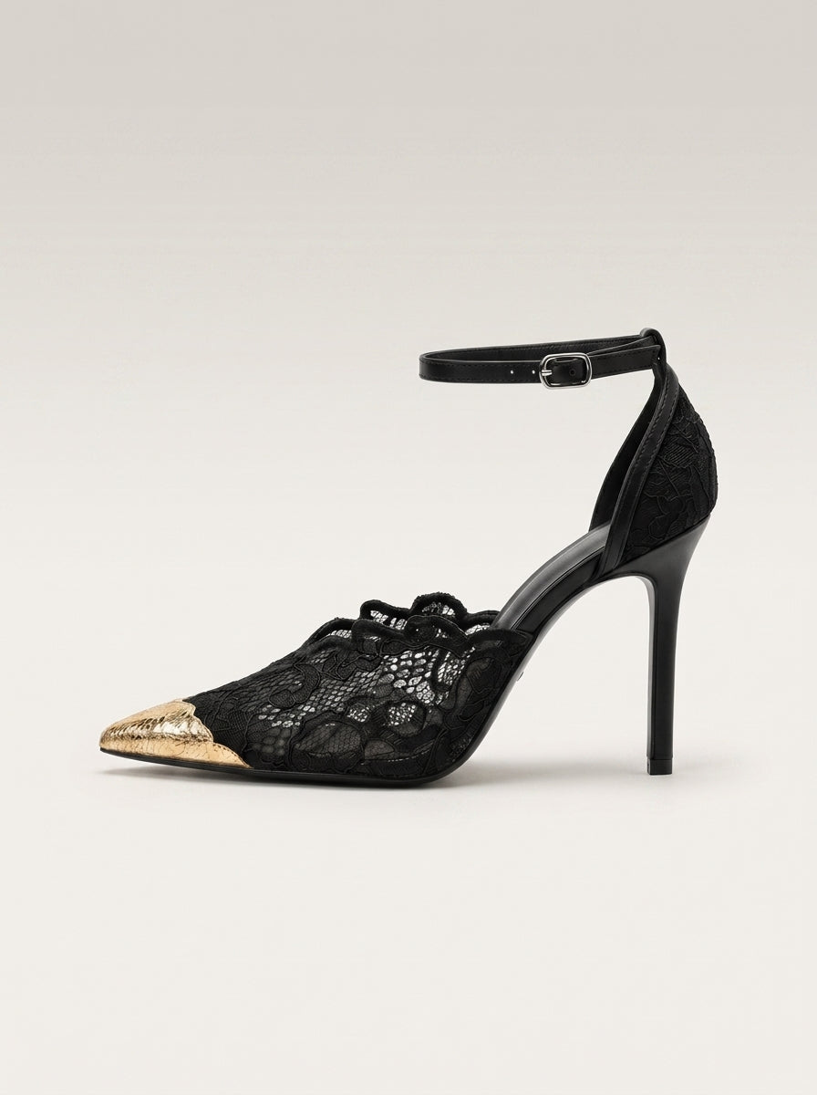 Lace Gold Cap Stiletto