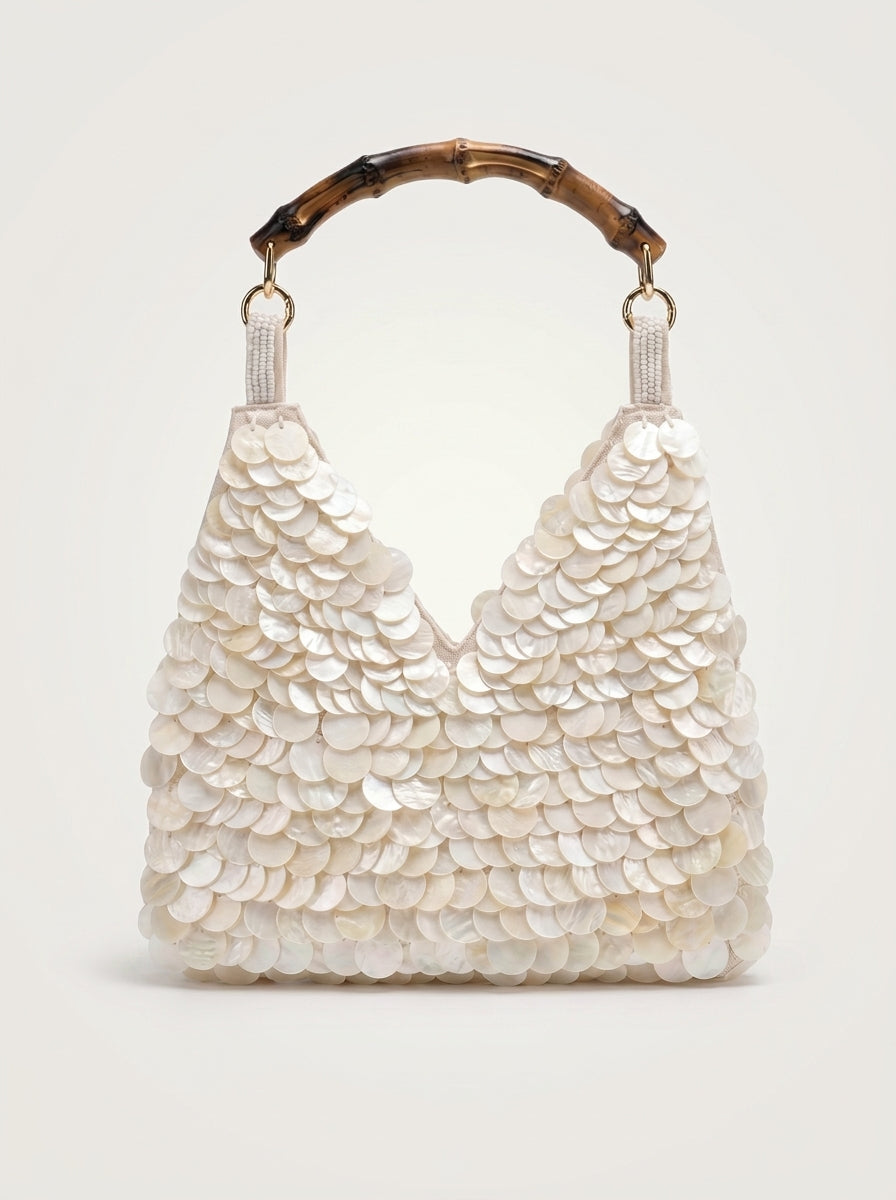 Sequin Bamboo Handle Hobo