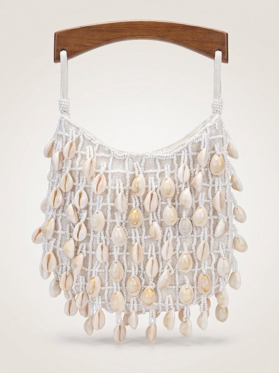 Cowrie Shell Wooden Tote
