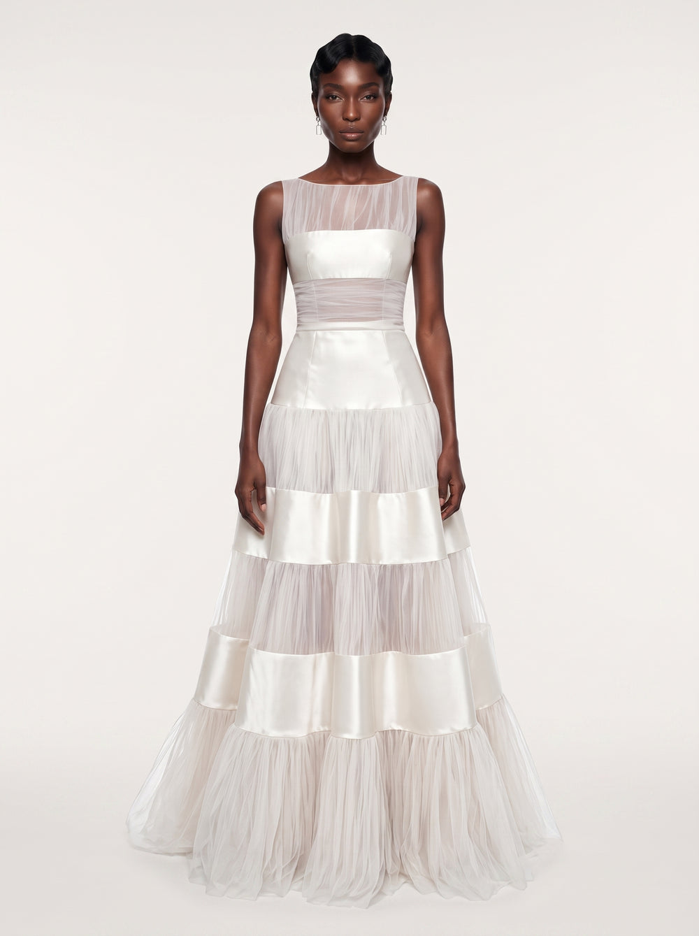 Tiered Tulle Satin Gown