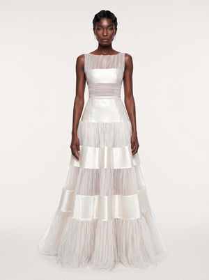 Tiered Tulle Satin Gown