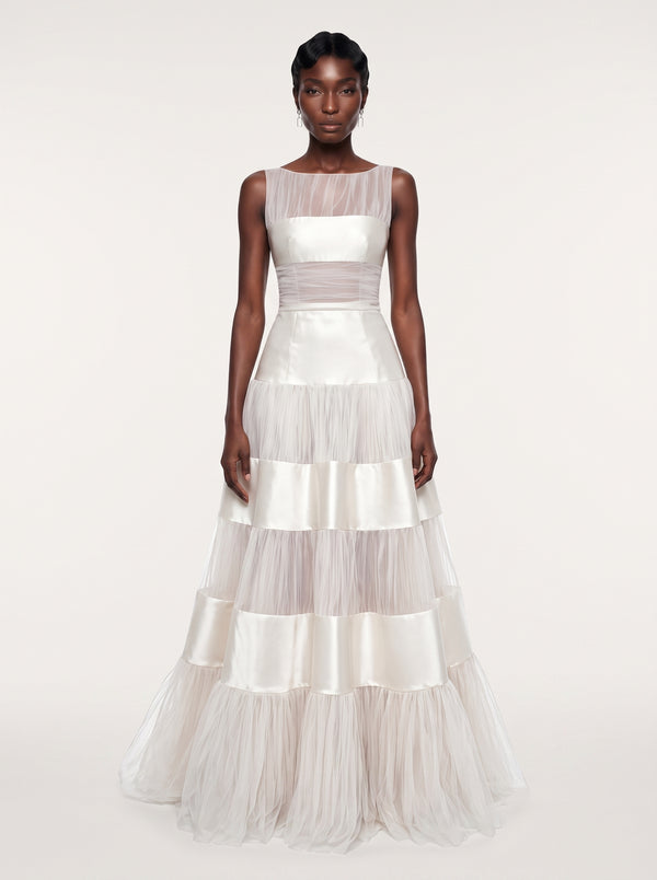 Tiered Tulle Satin Gown