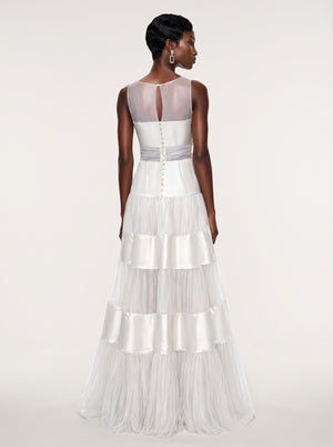 Tiered Tulle Satin Gown