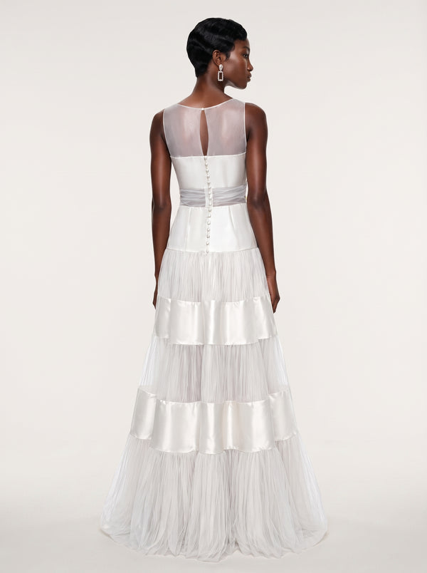 Tiered Tulle Satin Gown