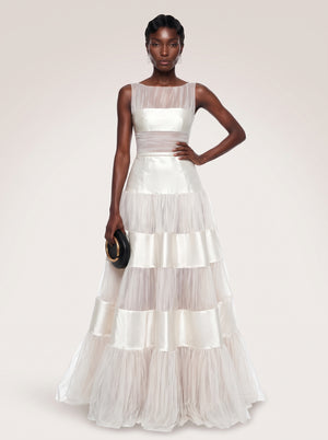 Tiered Tulle Satin Gown