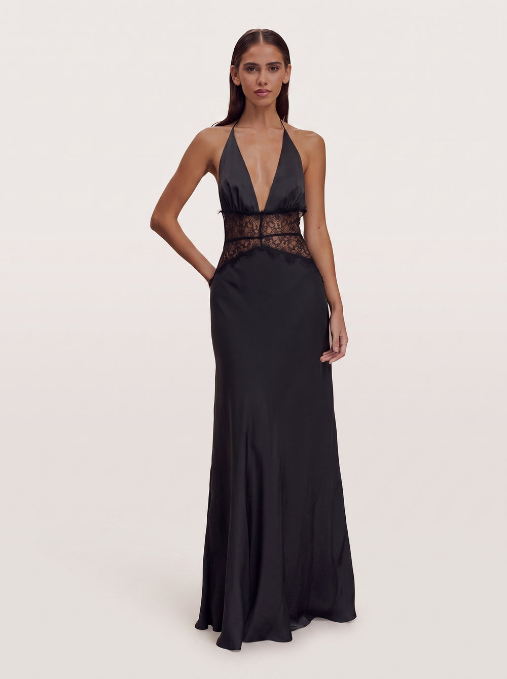 Lace Corset Halter Maxi Black