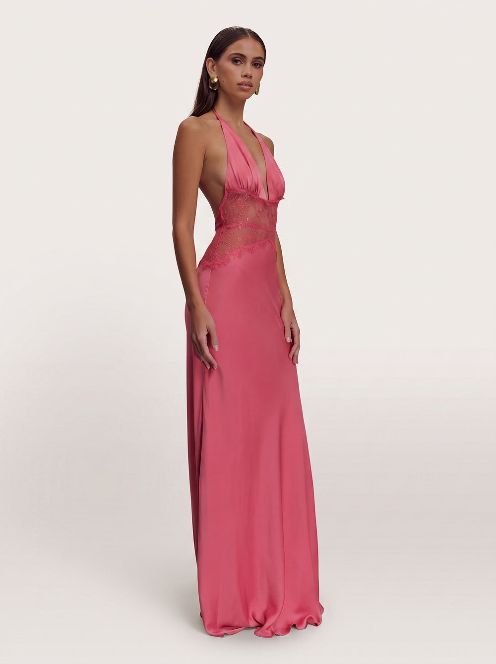 Lace Corset Halter Maxi Pink