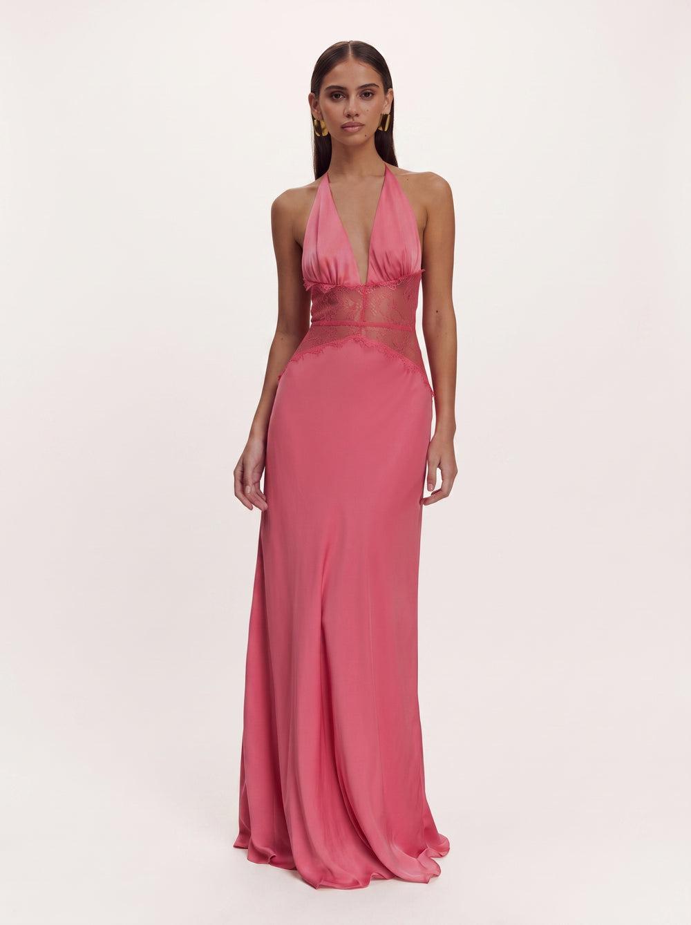 Lace Corset Halter Maxi Pink