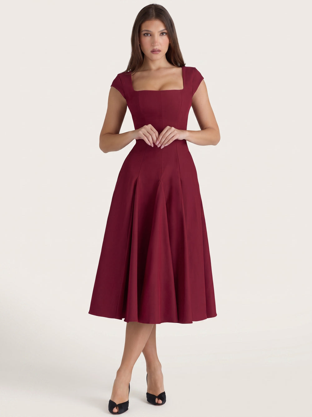 Square Neck A-Line Midi Dress