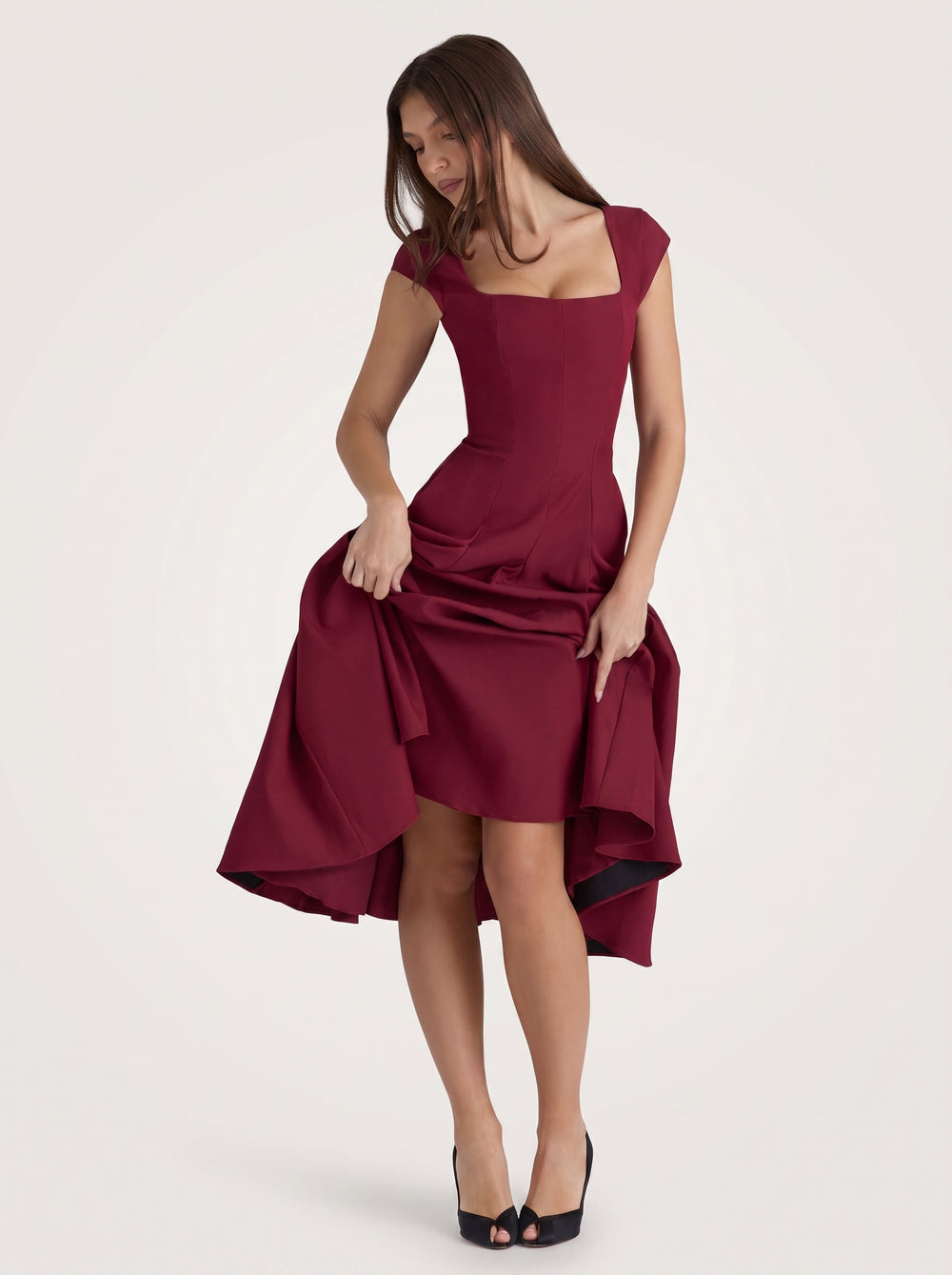 Square Neck A-Line Midi Dress