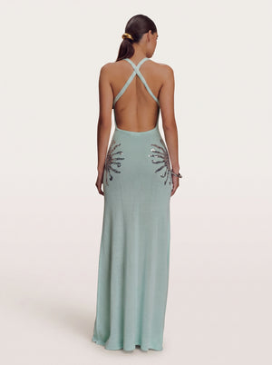 Sequin Open-Back Maxi Dress