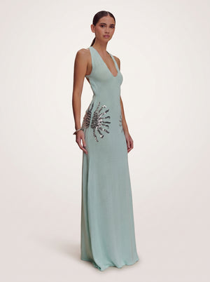 Sequin Open-Back Maxi Dress