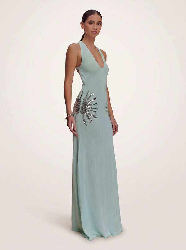 Sequin Open-Back Maxi Dress