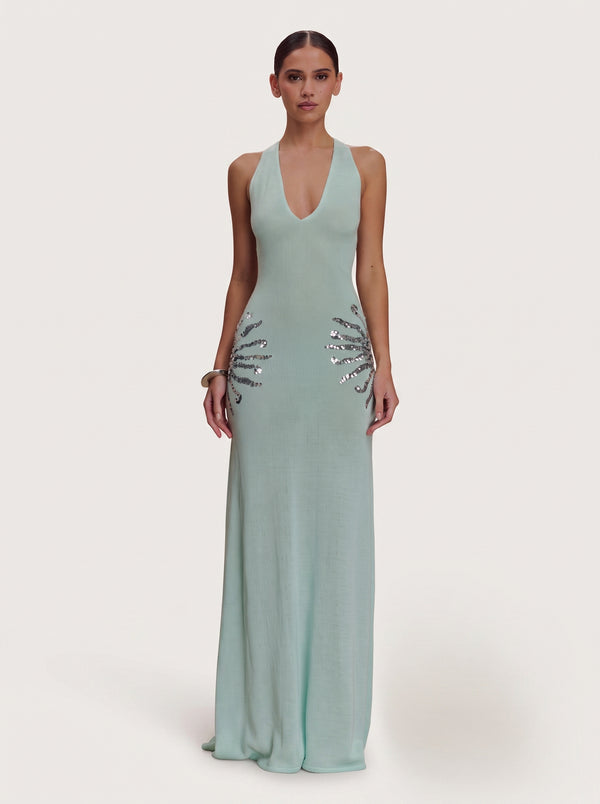 Sequin Open-Back Maxi Dress