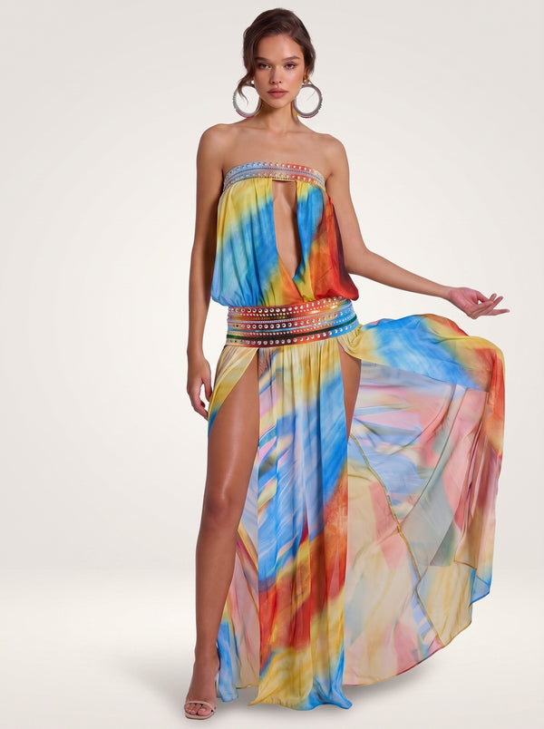 Rhine Strapless Slit Maxi