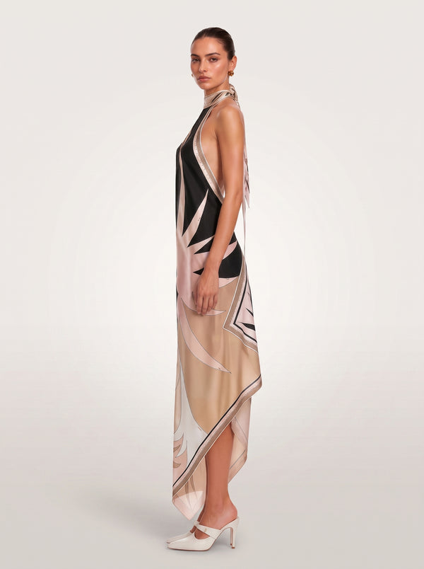 Geometric Print Halter Maxi