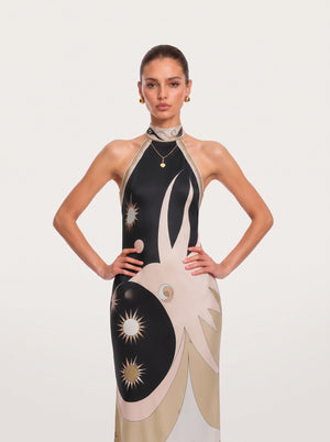 Geometric Print Halter Maxi