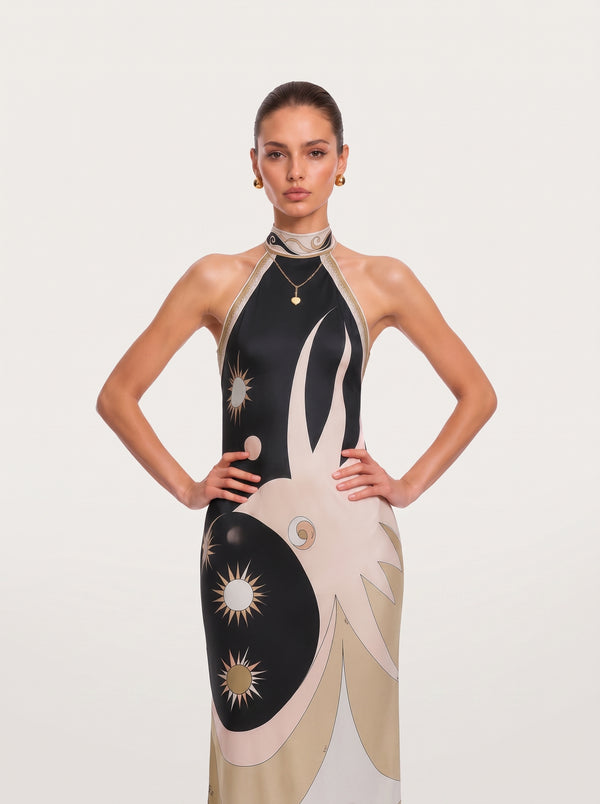 Geometric Print Halter Maxi