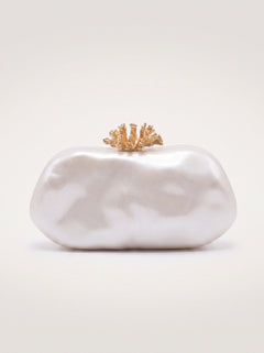 Pearl Coral Clasp Clutch Bags in gold — pearl detailing, VeroMarka