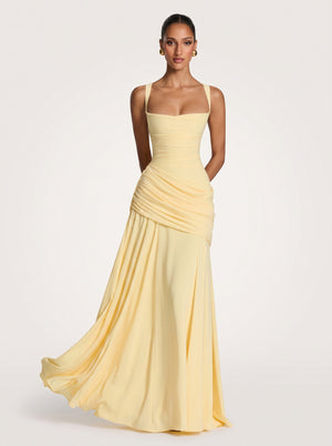 Ruched Lace-Up Maxi Dress