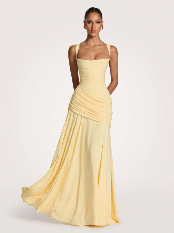 Ruched Lace-Up Maxi Dress